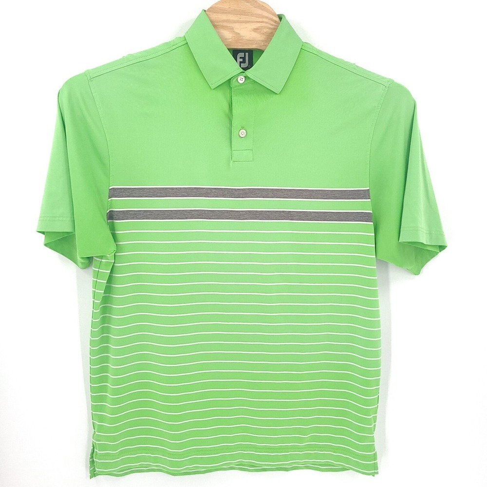 Footjoy Shirt Mens Large Green Polo Stripe Casual Performance Golf